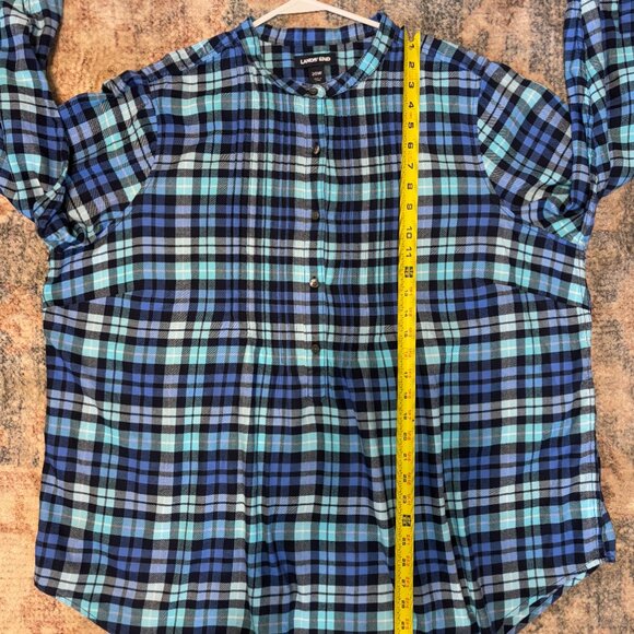 Lands' End Womens Plus Blue Plaid Popover Flannel Pintuck Tunic Shirt Top 20W/2X - Picture 10 of 11